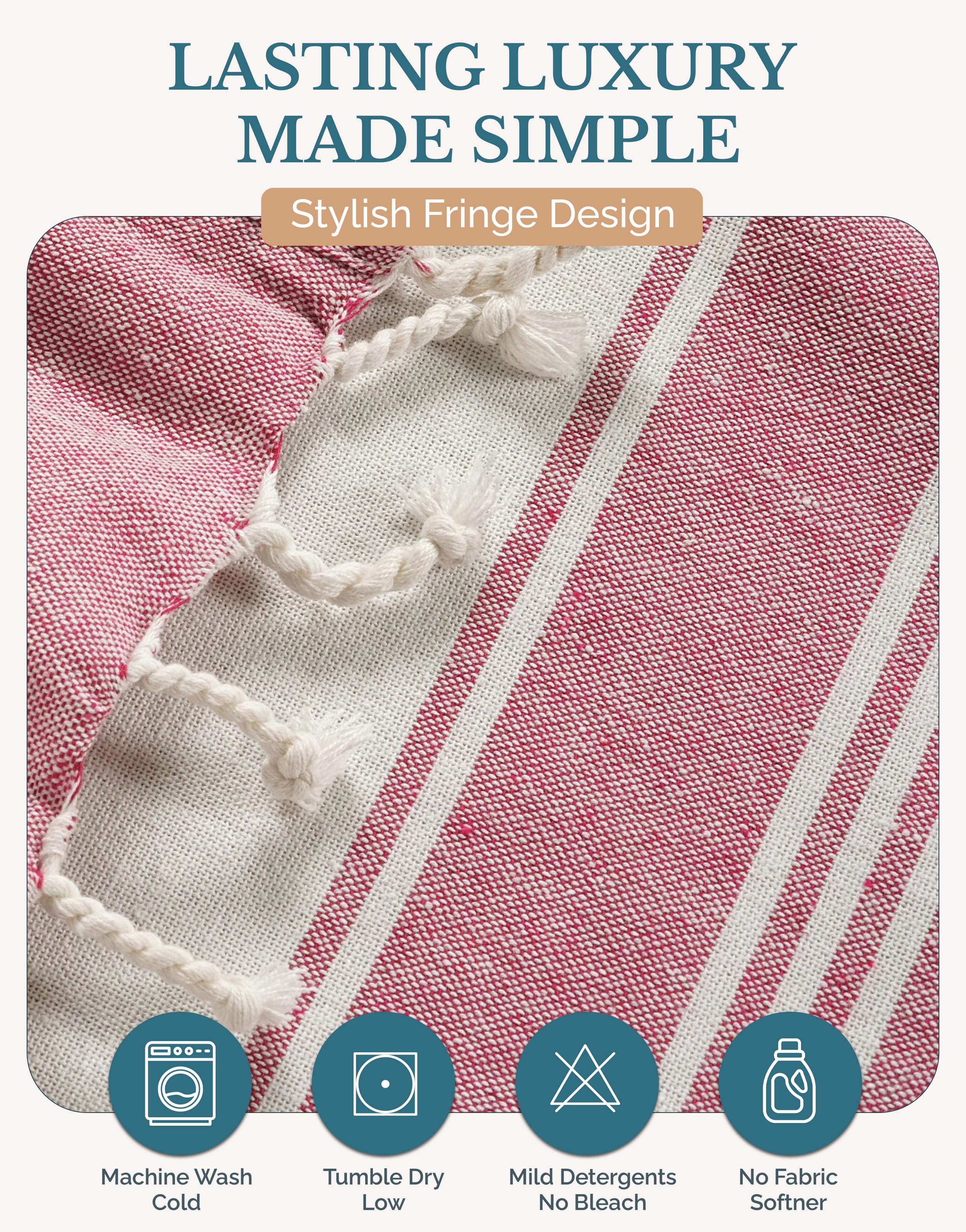 Casa Platino Hammam Cotton Beach Towels 4 Pack – Oversized, Quick Dry, Perfect for Adults Seeking Style and Comfort on Travel – Cashmere Rose
