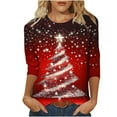 thumbnail image 2 of Holiday Gifts! Titcea Christmas Shirts for Women 3/4 Sleeve Crewneck Glitter Xmas Tree Print Pullover Christmas Sweaters 2024 Fashion Casual Tops, 2 of 4