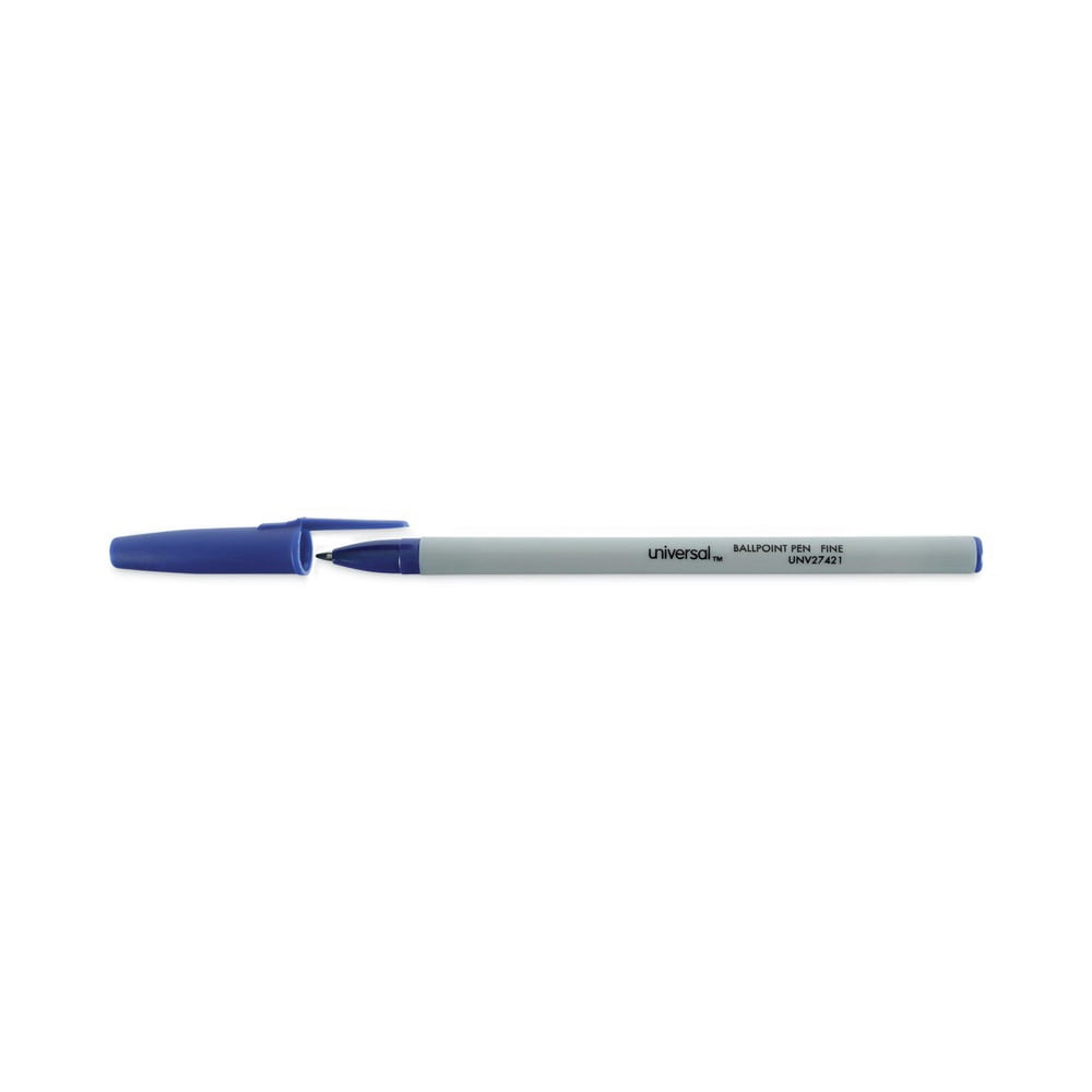 (3 pack) Universal UNV27421 Fine 0.7 mm Stick Ballpoint Pen - Blue Ink, Gray/Blue Barrel (1 Dozen)