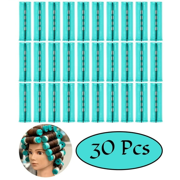 LQQBOX 30 Pieces Hair Perm Rods Plastic Cold Wave Perming Curlers Hair Rollers for Hairdressing Styling (Green,0.98 Inches)