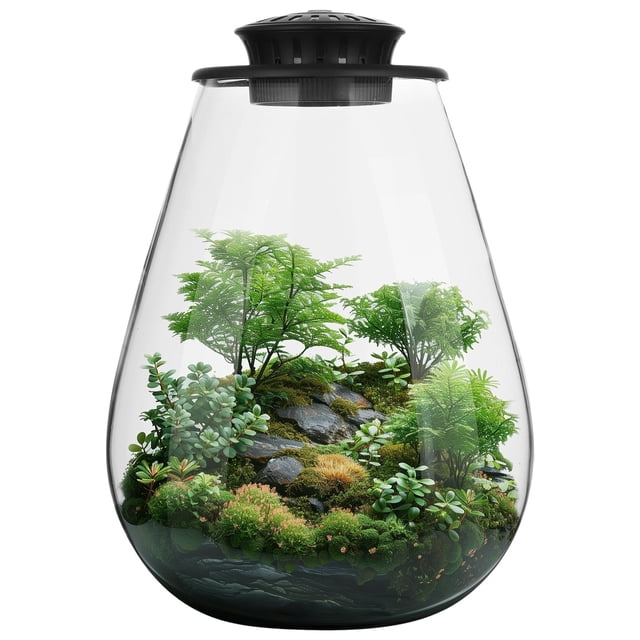 Terrario de plantas de vidrio de escritorio con luz de crecimiento, macetero para suculento paisaje de jardinería en miniatura de musgo, pecera Betta, crecimiento de plantas de interior, decoración de