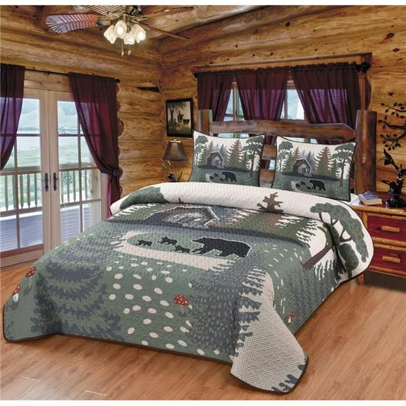 De Leon Collections  Whisper Trail Black Bear Boho Nature Lodge Cabin Themed Decorative Quilt Bedding Set Queen Quilt   2 Pillow Shams