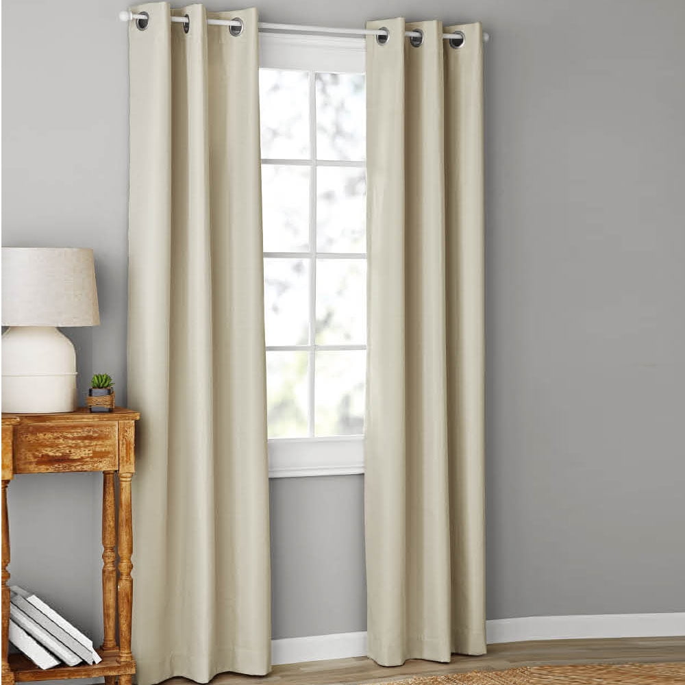 Mainstays Olan Beige Blackout Curtain Panel Pair, 2-Pack, Grommet Top, Textured Solid, 37" x 84", Room Darkening Drapes for Bedroom