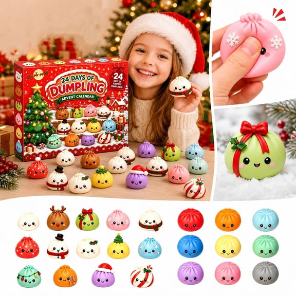 2026 Christmas Dumpling Advent Calendar with 24 Surprise Squeeze Toys, Holiday Countdown Blind Box Set for Kids, 1 Count