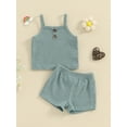 thumbnail image 2 of Suealasg Little Girl Summer 2Pcs Outfits Set Clothes 1T 2T 3T 4T 5T Kids Girl Sleeveless Solid Color Cami Tops and Shorts Beach Party Clothing for Children Girls, 2 of 9