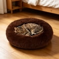 thumbnail image 5 of Fluffy Round Pet Cushion, Ultra Soft Plush Sleeping Bed, Non-Slip Warm Mat for All Season Indoor Pet Rest Light pink 15in, 5 of 7