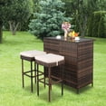 thumbnail image 3 of Ktaxon 3PCS Wicker Bar Set Patio Outdoor Table & 2 Stools Furniture Steel, Outdoor Bistro Set w/ Wicker Bar Stools, 3 of 12