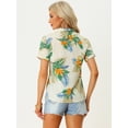 thumbnail image 4 of CamiEstampaCon Hojas Florales Hawaianas ManCorBotón Abajo Vintage BluTop PlaPaMujeres Beige L, 4 of 5