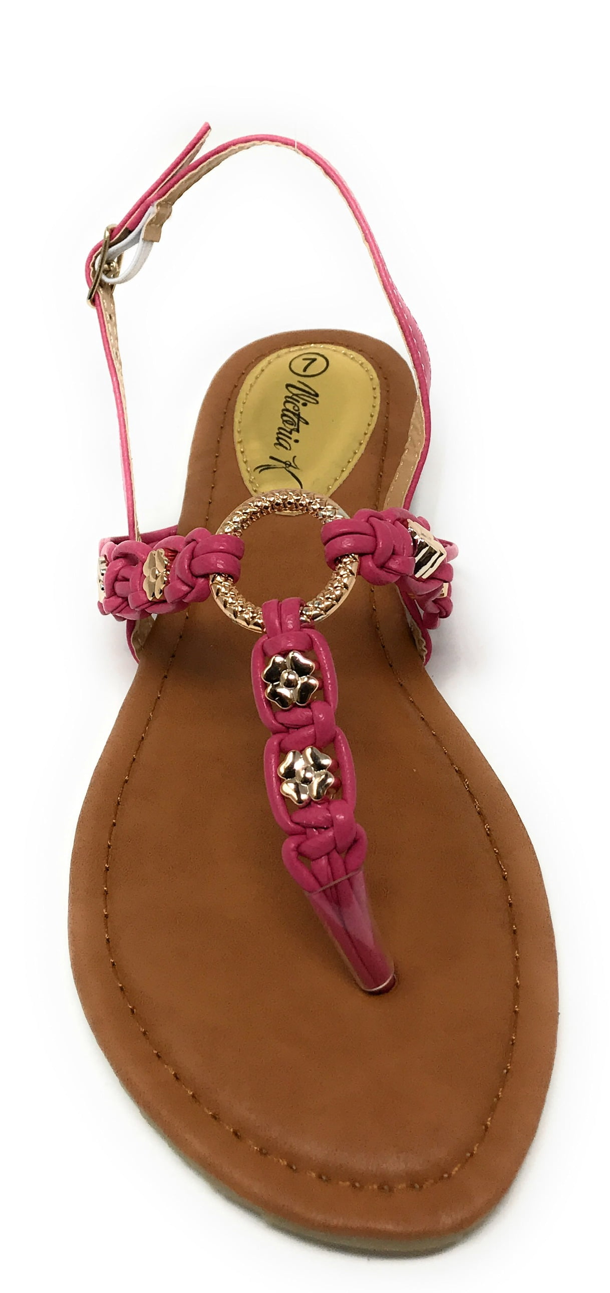 Victoria K Women's Multi Knots With Metallic Beads and Gold Centered Ring Sandals