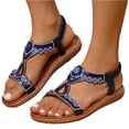 thumbnail image 2 of Domuza Womens Flat Sandals with Rhinestones Sparkling Boho Dressy Ladies' Sandal,Women's Wide Width Sandals Non Slip on Elastic Ankle Strap Beach Shoes Navy 7（EU-38）, 2 of 4