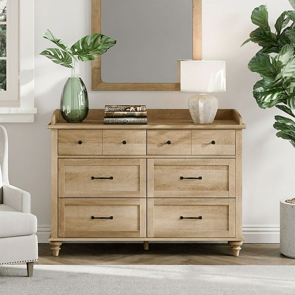 Wood Kids Dresser with 6 Drawers, Nursery Dresser Chest of Drawers, Mid-Century Dresser for Bedroom, Oak