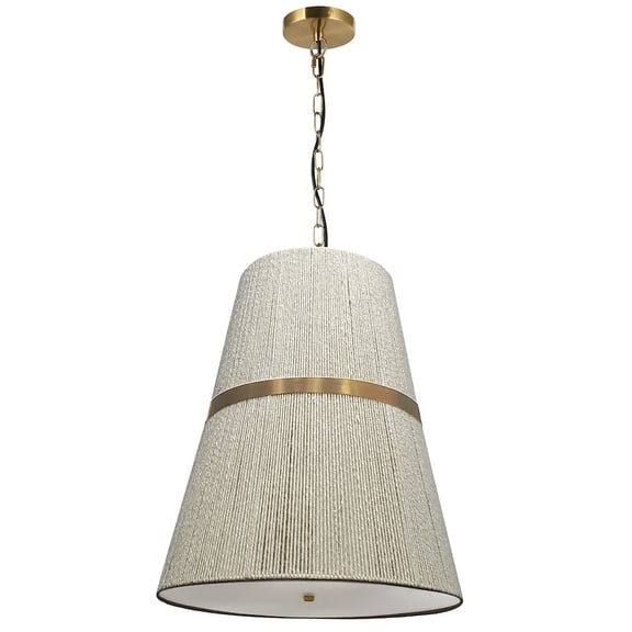 Dainolite 3 Light Pendant in Aged Brass w/ Natural String Shade
