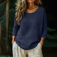 thumbnail image 2 of CYMMPU Women's Summer Casual 3/4 Sleeve Cotton Linen Loose Top, Lightweight Breathable Long Sleeve Summer Blouse Navy M, 2 of 5