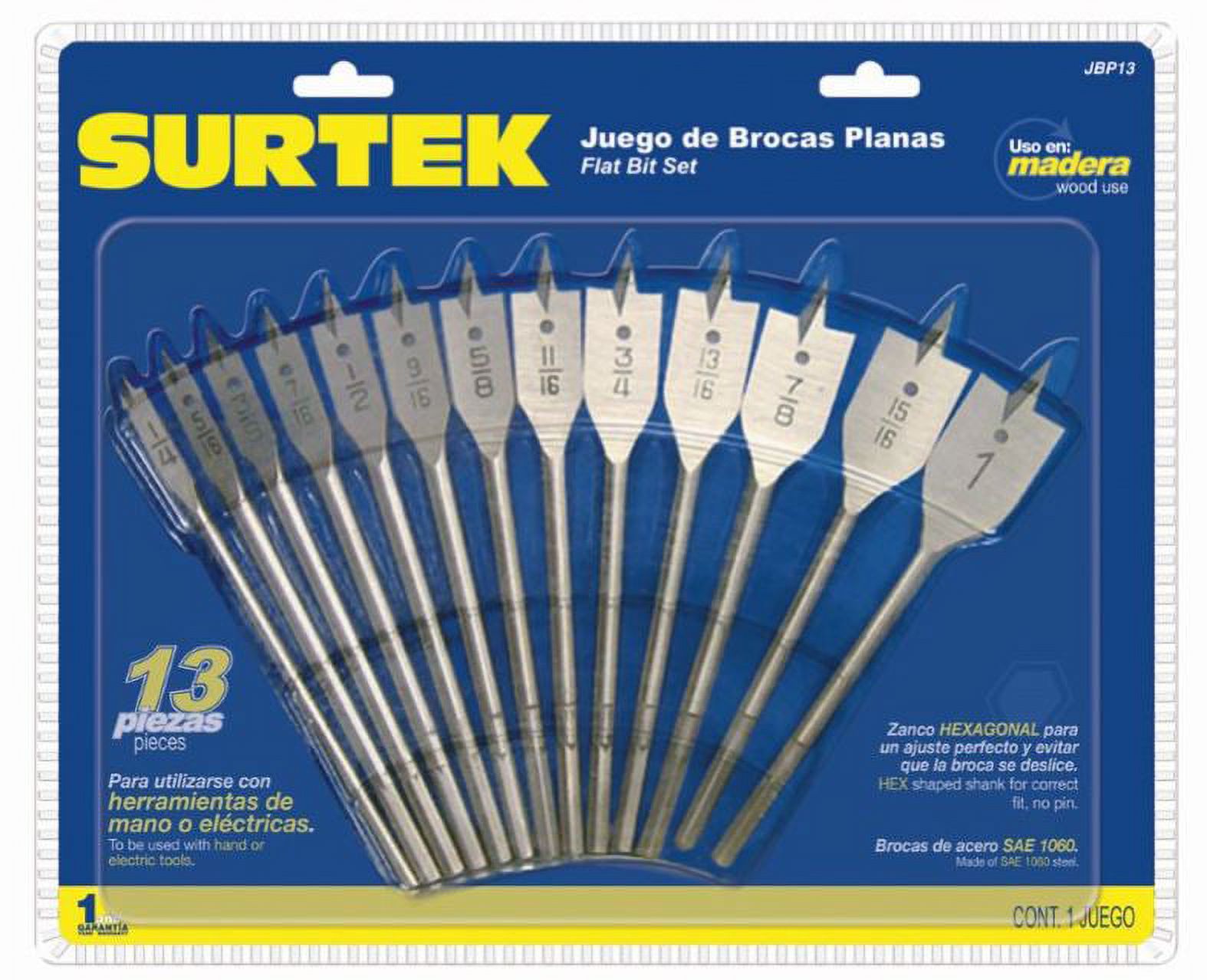 Surtek Spade Style Drill Bit Set for Wood, 13-Pieces