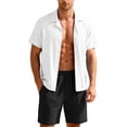 thumbnail image 2 of Domuza Men's Short Sets 2 Piece Outfits Casual Short Sleeve Collared Button-Up T Shirts and Shorts Summer 2026 Trendy Beach Vacation Clothes White XL, 2 of 5