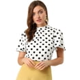 thumbnail image 1 of INSPIRE CHIC Blusa Corta Manga Acampanada Ojo De Cerradura En La Espalda Plisado Cuello Alto Lunares Top Para Mujer Blanco Negro L, 1 of 6