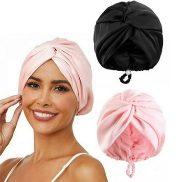 Airvexalon Adjustable Double Layer Silk Satin Hair Bonnet, Sleep Cap Turban for Women, 2 Pieces