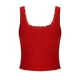 thumbnail image 4 of JGGSPWM Women's Lace Trim Tank Tops Square Neck Casual Summer Sleeveless Blouses Basic Solid Color Slim Cropped Shirts Red S, 4 of 6