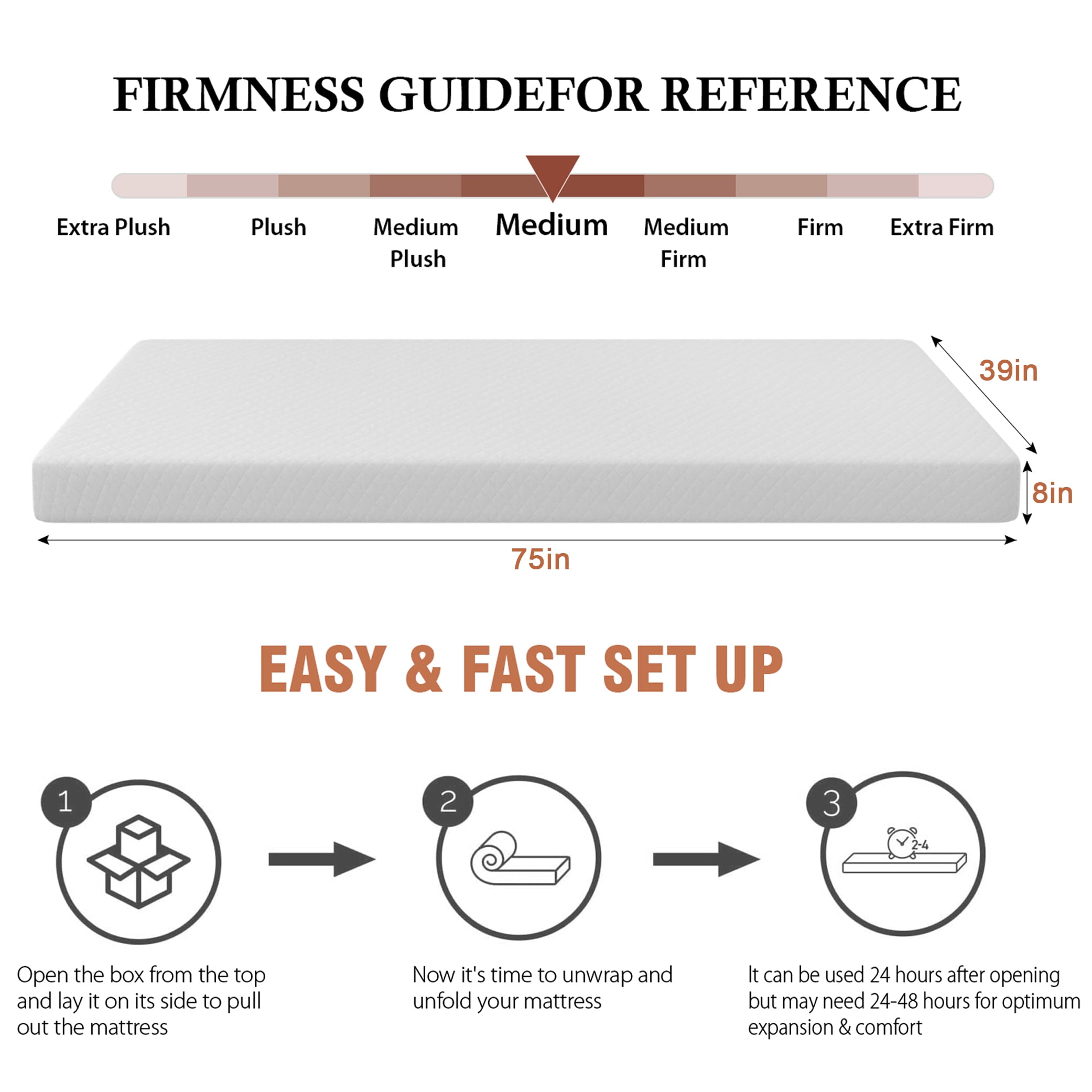 XF XINFENG 8 Inch Twin Single Mattress Memory Medium Firm Foam CertiPUR-US Certified Sleep & Pressure Relief Mattress-in-a-Box, White