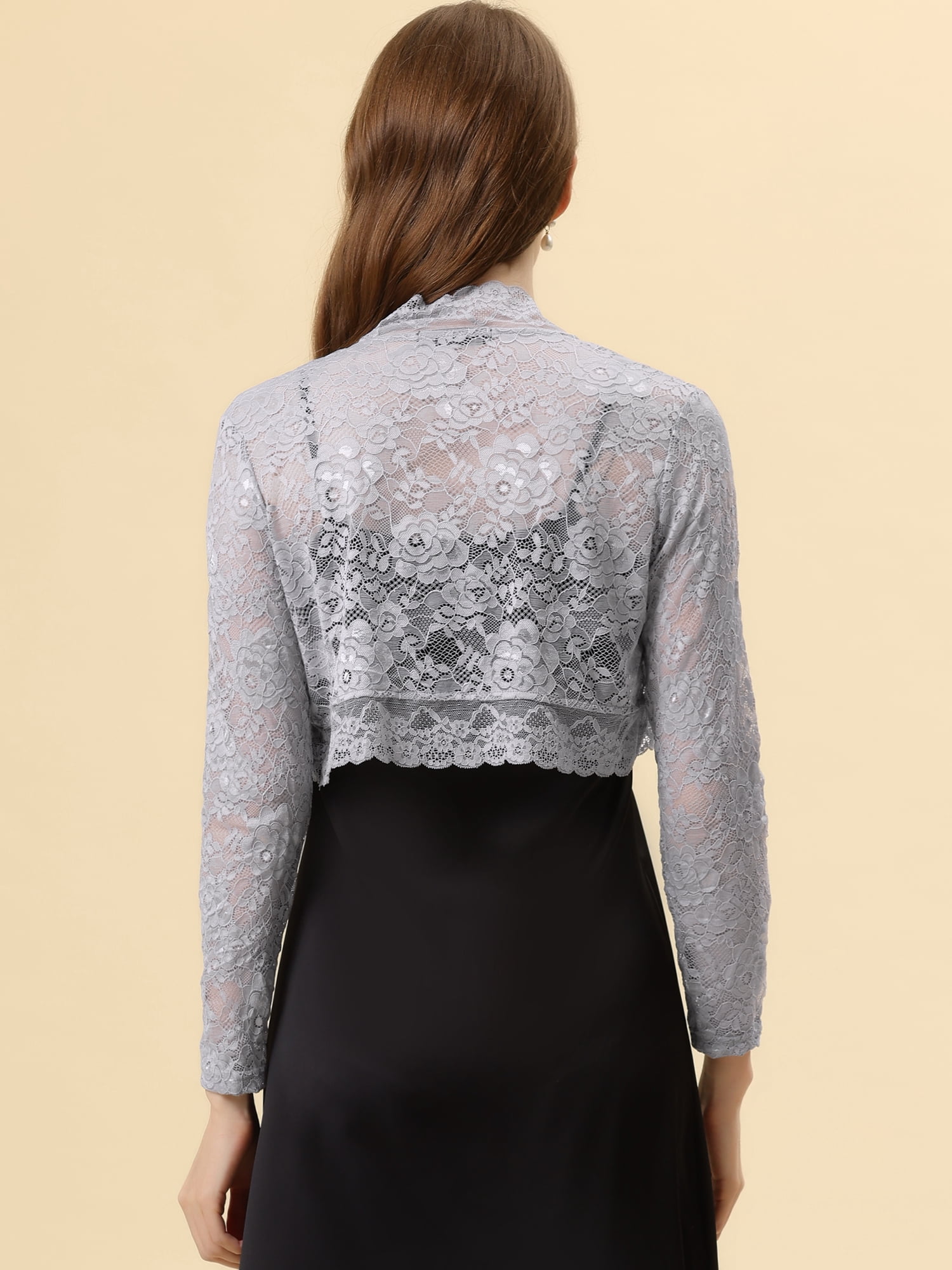 DARING DIVA Women's Lace Bolero Shrugs Sheer Crop Cardigan S Grey