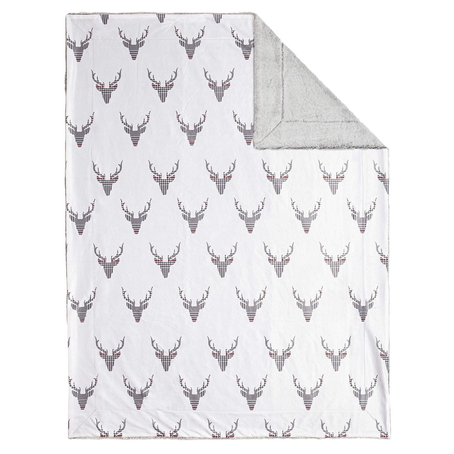 Safdie & Co. Premium Ultra Soft Reversible Faux Fur Throw Blanket Plaid Deer Shield