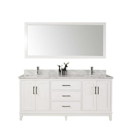 Belvedere Bath 60 Inch Modern Freestanding White Double Bathroom Vanity With Marble Top