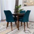 thumbnail image 4 of Percy 5-Piece Mid-Century Round Dining Set w 4 Velvet Dining Chairs in Turquoise, 4 of 5