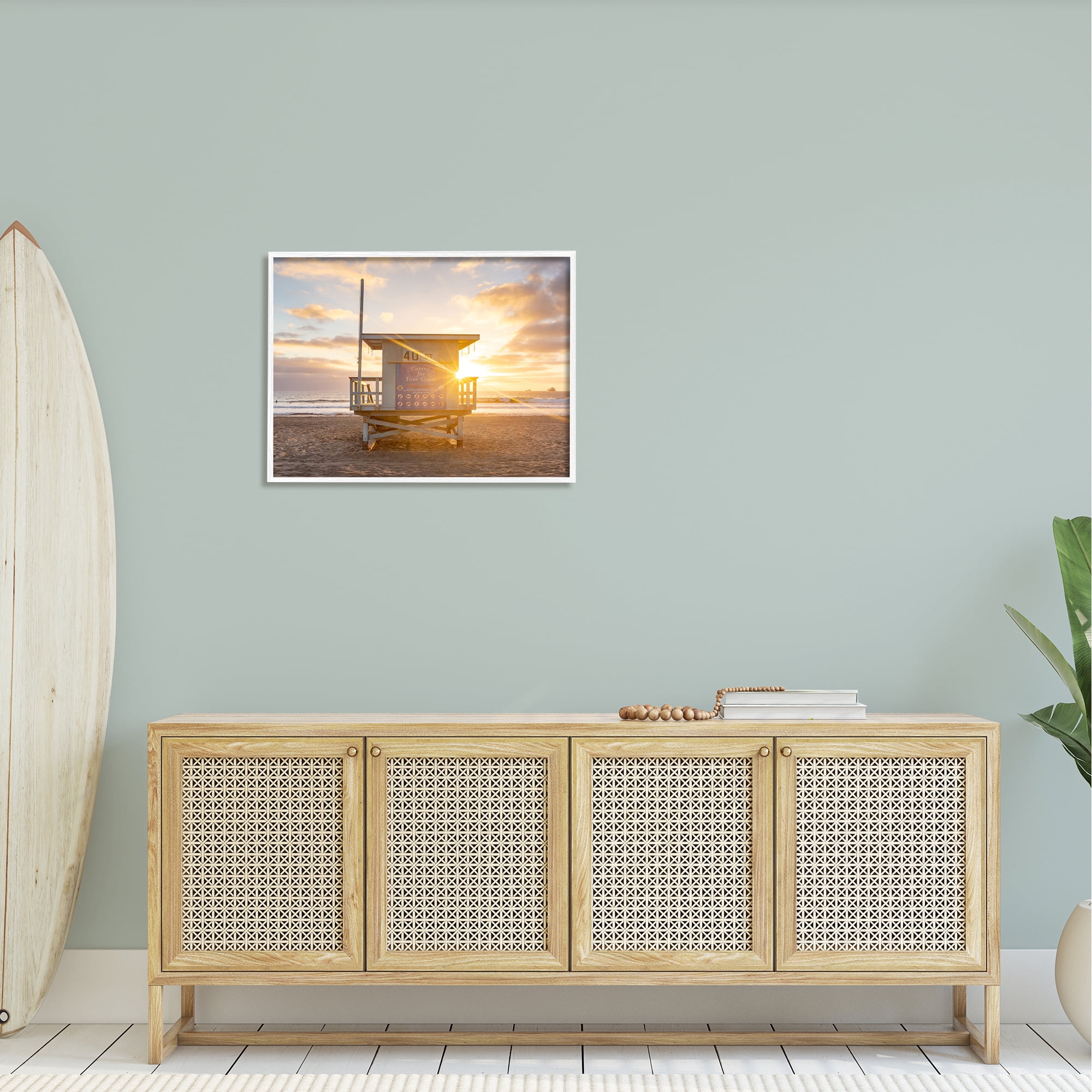 Stupell Industries Beach Hut Summer Sunlight Rays Sandy Coast Photograph White Framed Art Print Wall Art, Design by Jeff Poe Photography