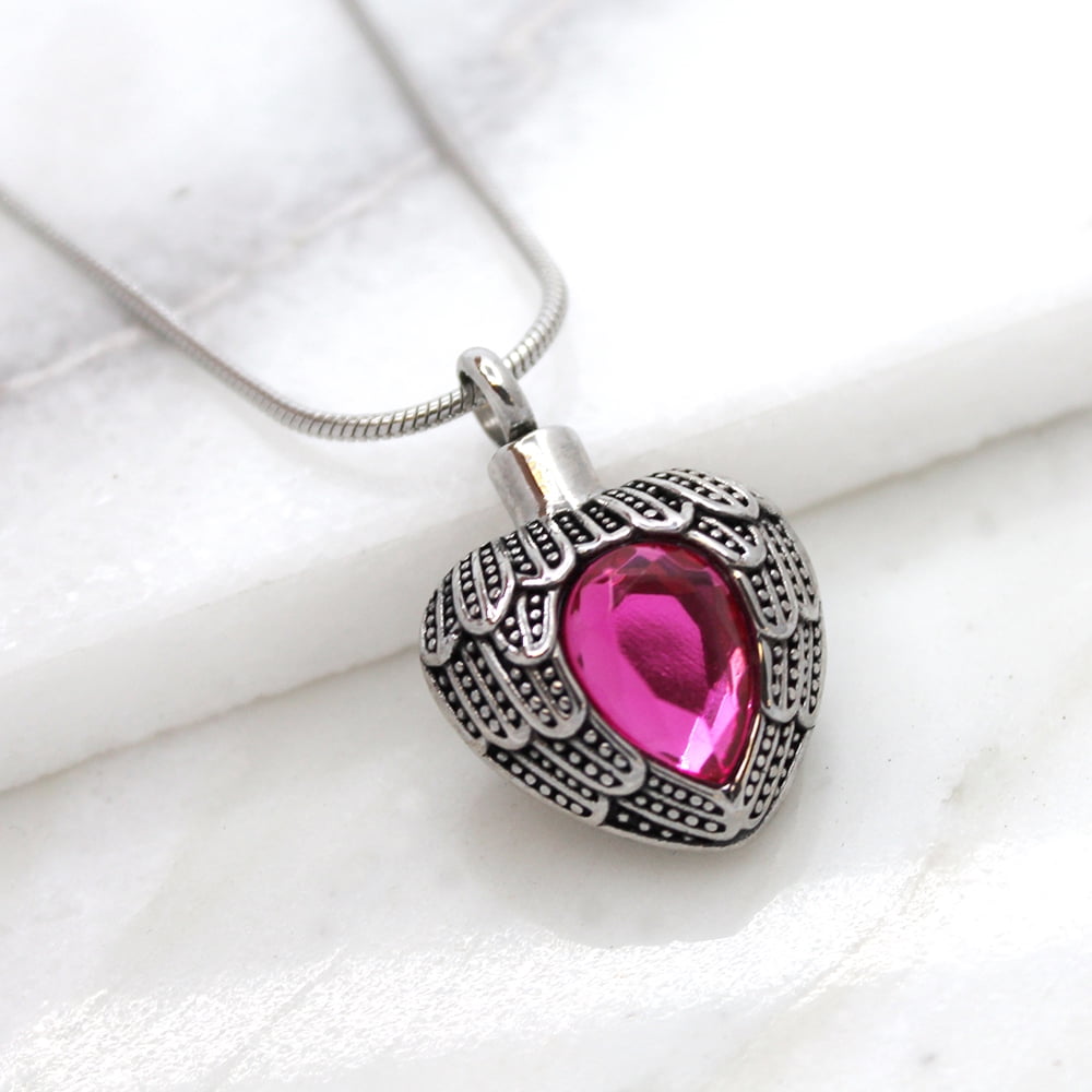Anavia Cremation Urn Pendant Memorial Jewelry Angel Birthstone Heart Ashes Container with Free Funnel Kit and Velvet Jewelry Box