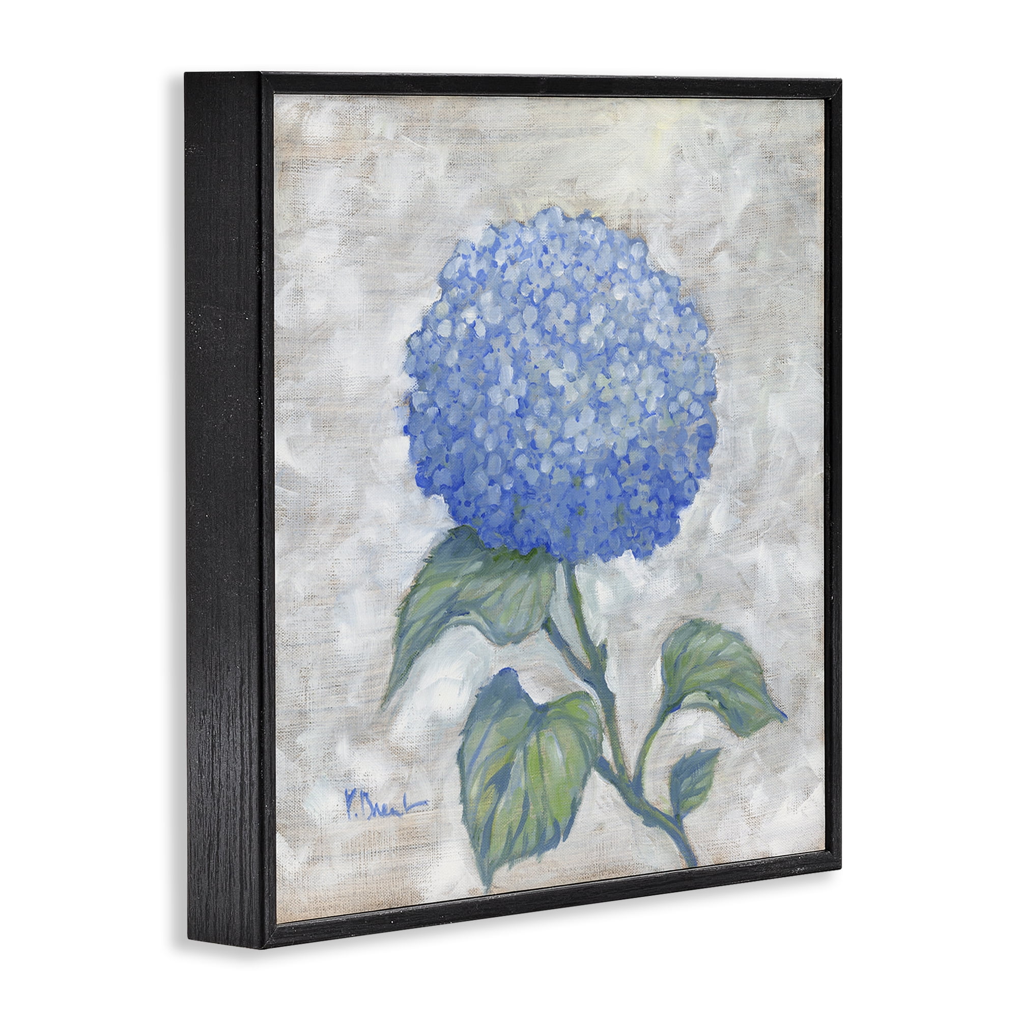 Stupell Industries Round Blue Country Hydrangea Floral Painting Black Framed Art Print Wall Art, 24 x 24