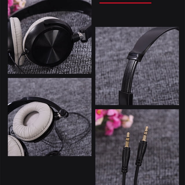 VONKY Computer USB Wired Headphone Portable Foldable Over Ear Headset Stereo Adjustable Earphone Desktop PC Accessory Black without Mic
