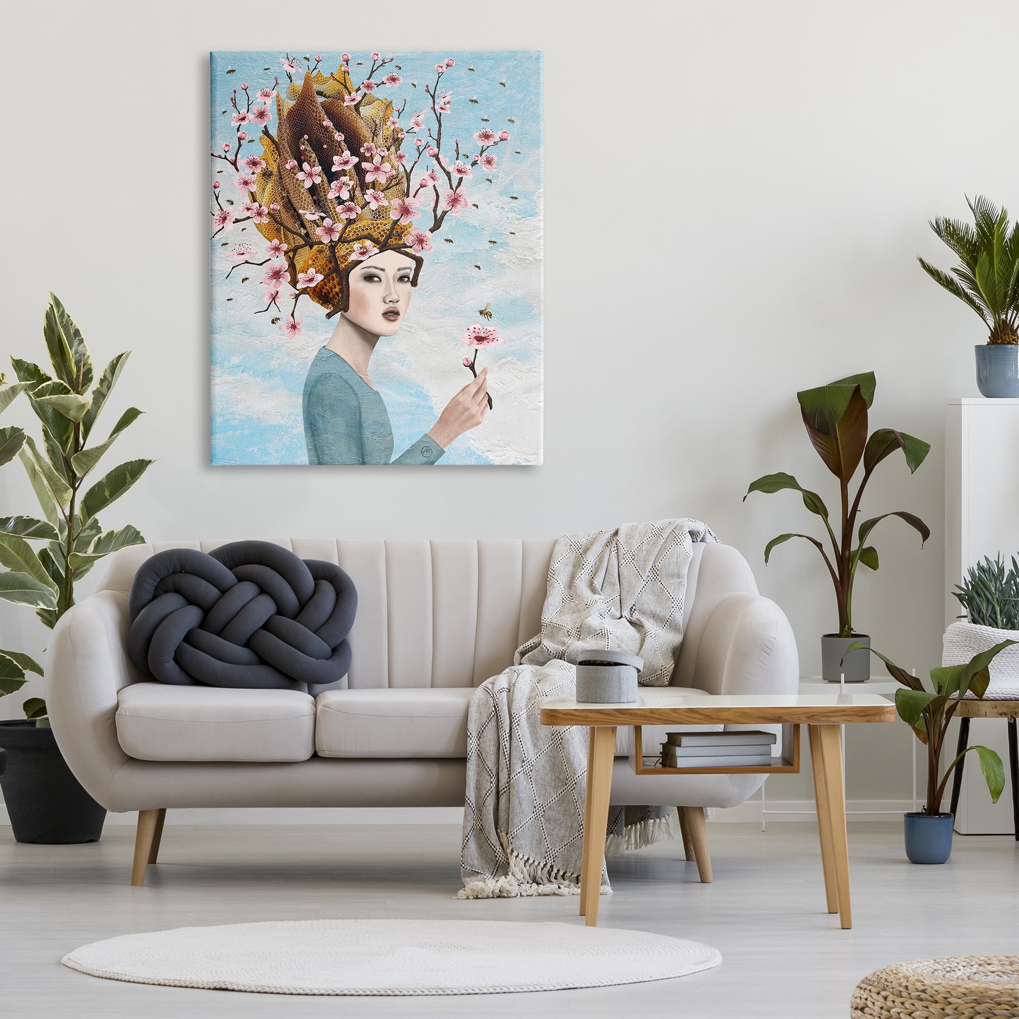 Stupell Industries Cherry Blossom Girl Botanical & Floral Painting Gallery Wrapped Canvas Art Print Wall Art, 36 x 48