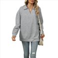 thumbnail image 2 of Camisetas para Mujer, de Larga, con Banda en la Parte Inferior, Informales, de Negocios, con Cuello en V Gris S, 2 of 10