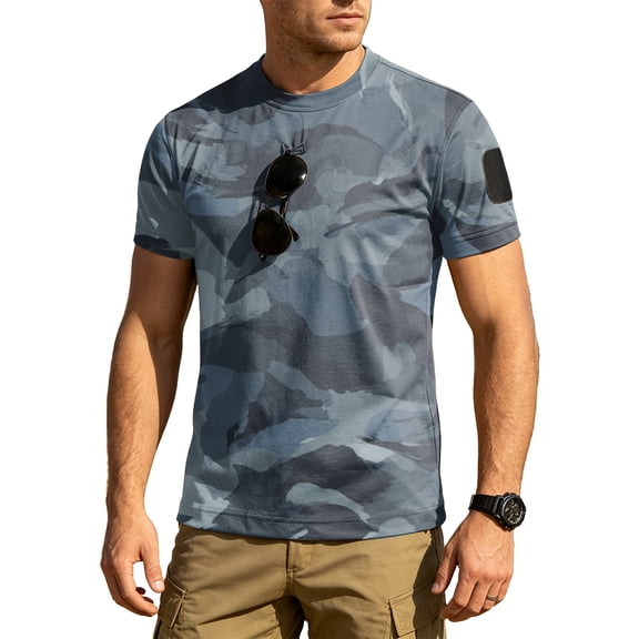 Homeyce Mens Short Sleeve Tee Shirts Camouflage Button Shirts Casual Lightweight Crew Neck Tee Tops Big and Tall Pullover Tees Tops,Blue 2XL