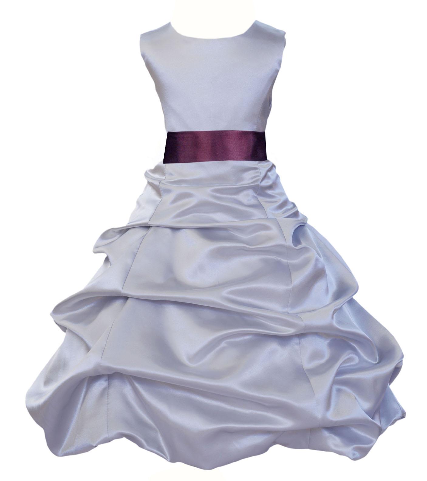 purple and silver flower girl dresses