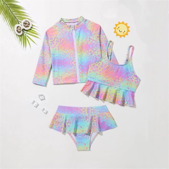 Baby Girl Swimsuit Girl's Long Sleeve Rash Guard Three Piece Swimsuits with Jacket Baby Girl Bathing Suit Multicolour 3-4 Years