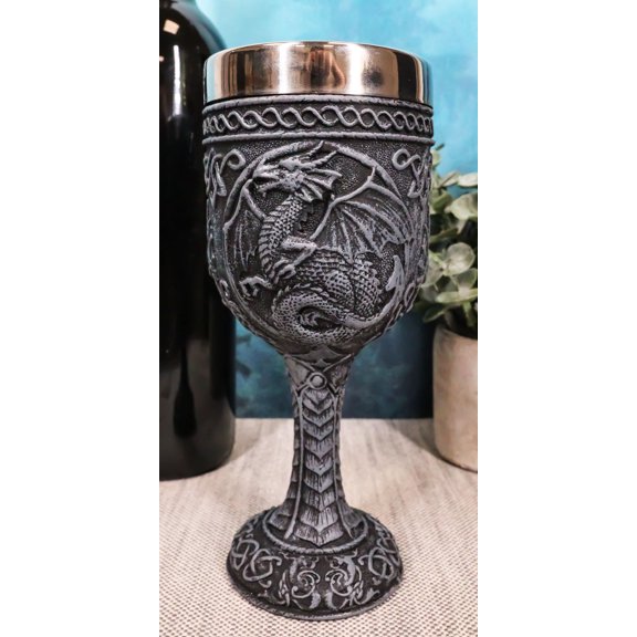 Ebros Celtic Knotwork Rune Celestial Moon Dragon Wine Goblet Chalice Cup 6oz