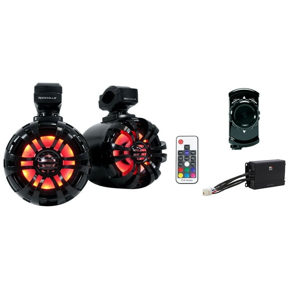 (2) Rockville 5.25" LED Black Tower Speakers MB QUART Amp Bluetooth RZR/ATV/UTV