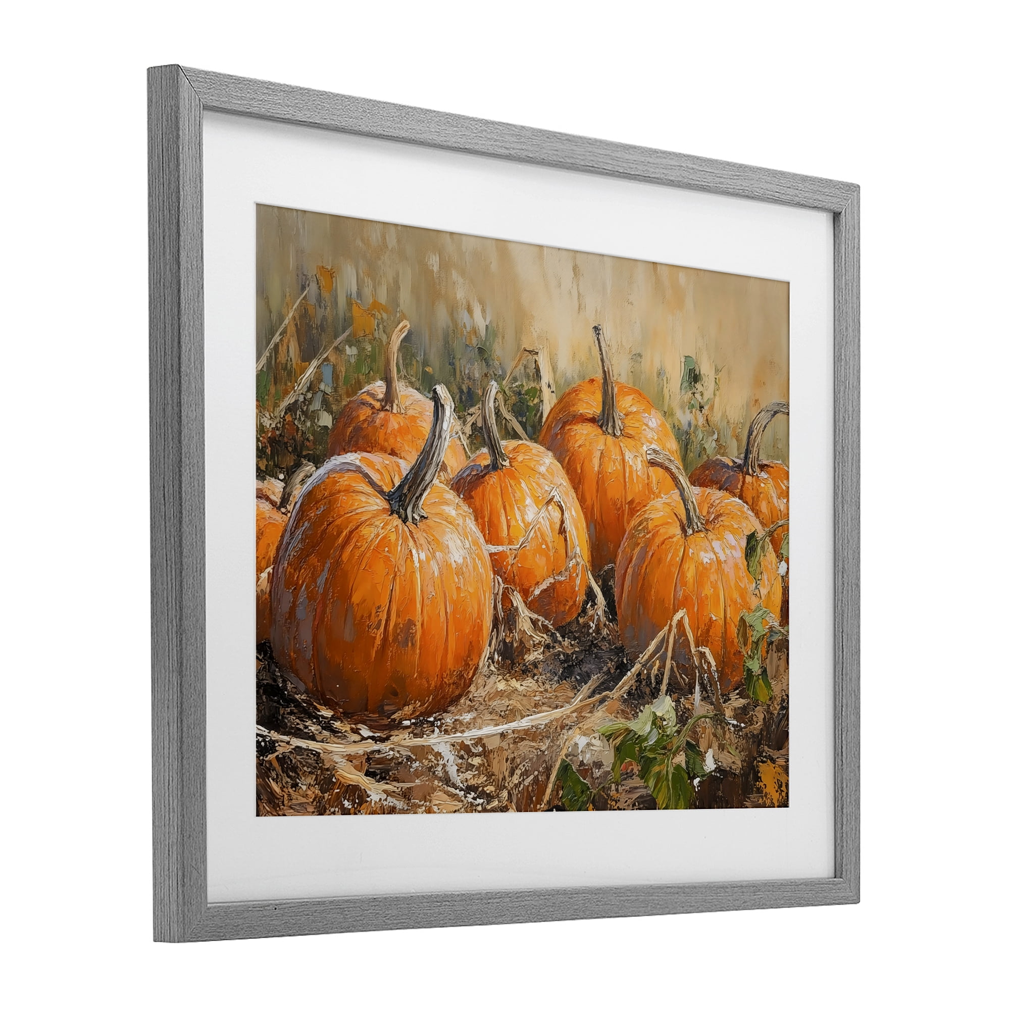 Stupell Industries Pumpkin Patch Autumn Harvest Scene Gray Framed Print Under Glass, design by Nini Art
