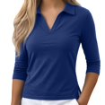 thumbnail image 3 of Women's V Neck T Shirts 3/4 Sleeve Soft Blouse Summer Tops Dressy Casual Solid Basic Tees by Yigetop Blue XL, 3 of 8
