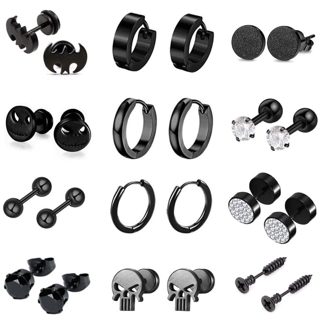 Juego de pendientes de acero inoxidable Juego de pendientes negros para hombre Juego de moda múltiple