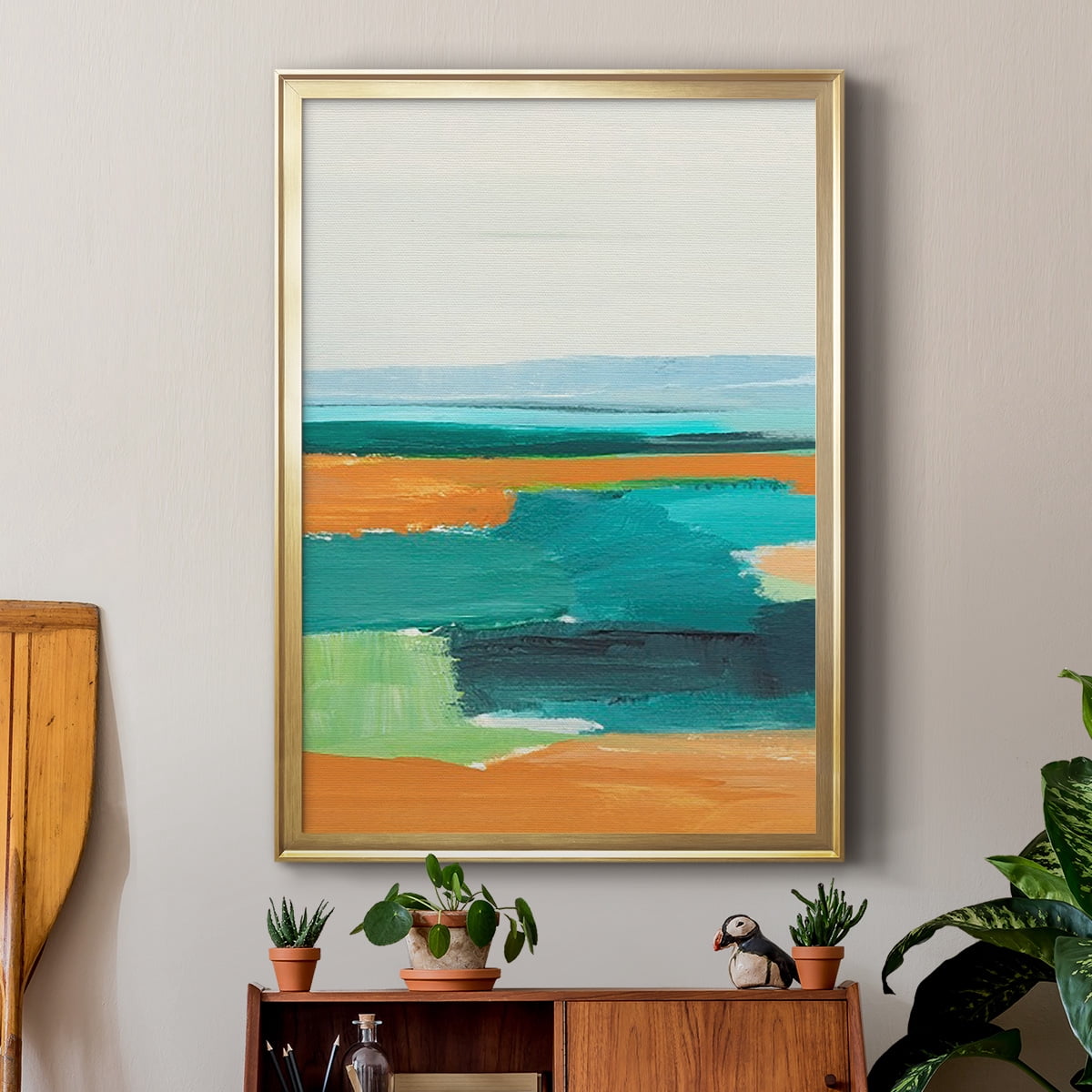 Aqua and Orange I Premium Framed Print, in Gold, Black, or Silver - Ready to Hang