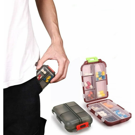 Artrylin 2Pcs 10 Compartments Travel Pill Organizer Box - Pocket Daily Pharmacy Container -Pill Box Dispenser,- Travel Medication Holder Dispenser for Fish Oil Vitamin Supplement Storage