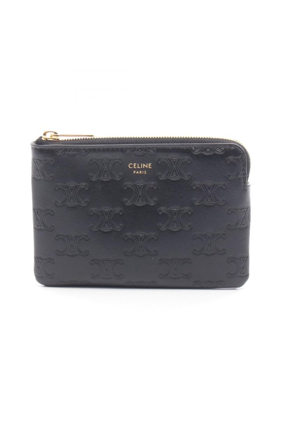 Pre-Owned Celine Triomphe Keyring Wallet/Coin Purse, Leather, Women's, Black, 10C663