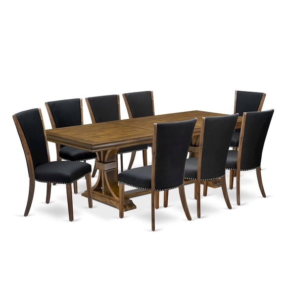 Luxe by East West Furniture 9 piece Dining Table Set a Dining Table and 8 Linen Fabric Dining room Chairs