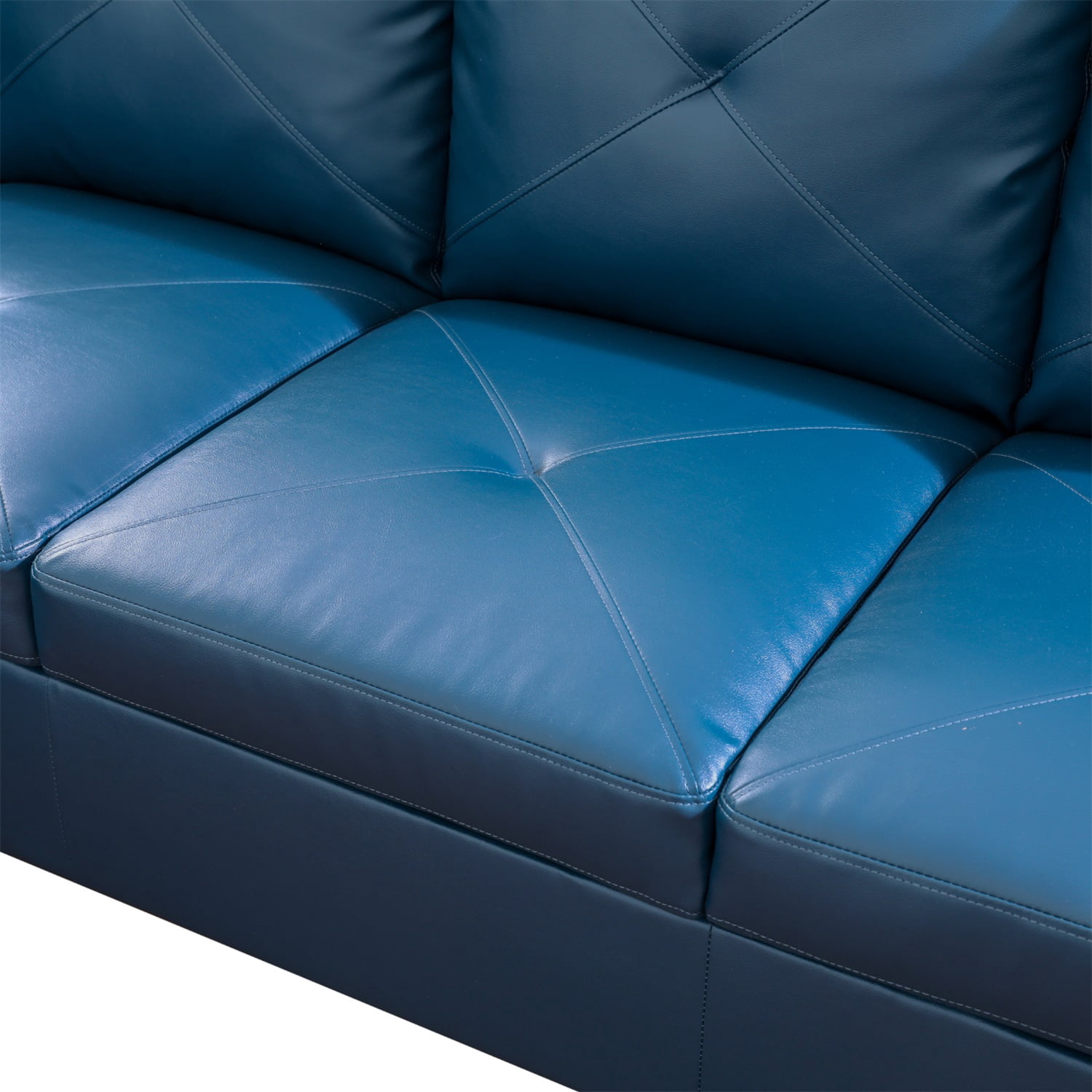Hommoo Faux Leather Modern Sectional Sofa, Living Room Furniture Sets,L Shaped 4-Seat Couch Sofa Set for Home, Apartment, Dorm, 16'' Back Height, Denim(No Ottomans)