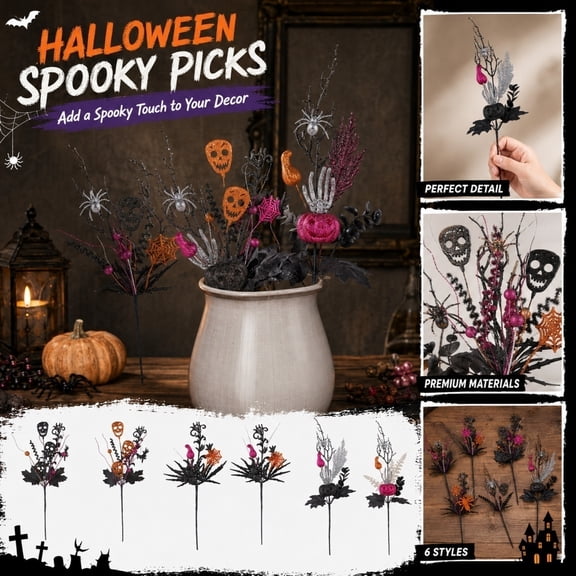 NookHive Halloween Decorations - Dark Skull Floral Pick Wreath Making Supply, Creepy Flower Arrangement Accessory for Cemetery Party, Gothic Skeleton Decor,I