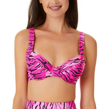 California Waves Junior s Topaz Tiger Underwire Bralette Bikini Top Swimsuit Pink Size Large