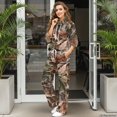 thumbnail image 3 of Glofpot Womens 2 Piece Casual Outfits, Turtleneck Sweatshirt, Lounge Set Drawstring Tracksuit & Wide Leg Sweatpants Matching Sets, Fall Activewear, Fit for Travel, Home, Hangout, Forest Camo Print, 3 of 8