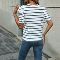 thumbnail image 6 of Rezuofi 2 Pcs Women's Short Puff Sleeve Knit Tops 2025 Trendy Crewneck Striped T Shirts Casual Summer Blouses, 6 of 8